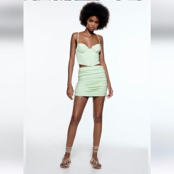 NWT Zara Ruched Mini Skirt Green Mint Size Medium - Picture 11 of 13